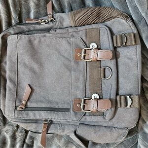 Canvas Travel Backpack in Gray with Brown Trim